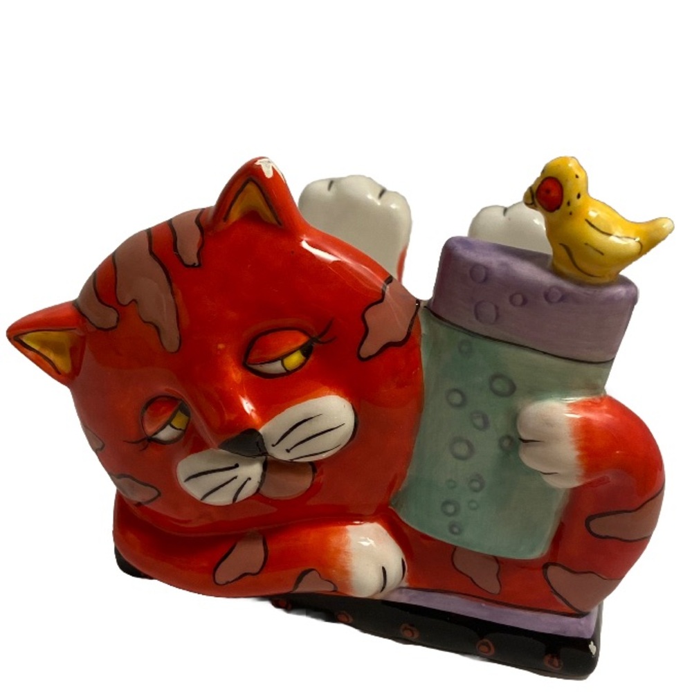 Vintage Cat ceramic napkin holder CM Redwine art Pacific Giftware 90s colorful